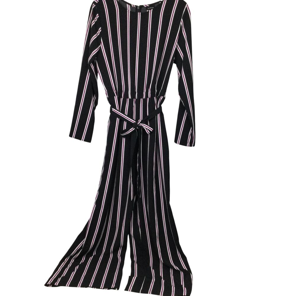 Who what Wear Striped Belted Elastic Waist Slash Pockets Wide Leg Pant Jumper L